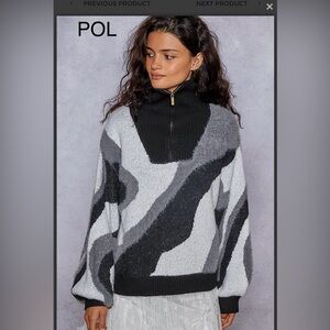BP216-2🖤🤍NEW!POL pristine  Black+Gray Sweater w/quarter zip+classy+sassy vibe!